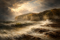 Stormy cliffs at sunset
