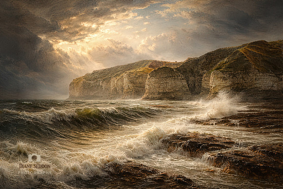 Stormy cliffs at sunset